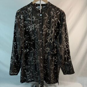 Chico's Elegant Black and Gray Bamboo Print Sheer Long Sleeve Blouse Size 3